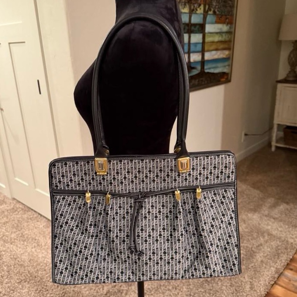 Judith Leiber Canvas Signature Monogram Tote Shoulder Bag